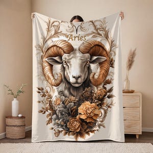 Aries Velveteen Plush Blanket, Cozy Zodiac Decor, Astrology Gift, Soft Throw for Aries Birthdays, Warm Home Accent