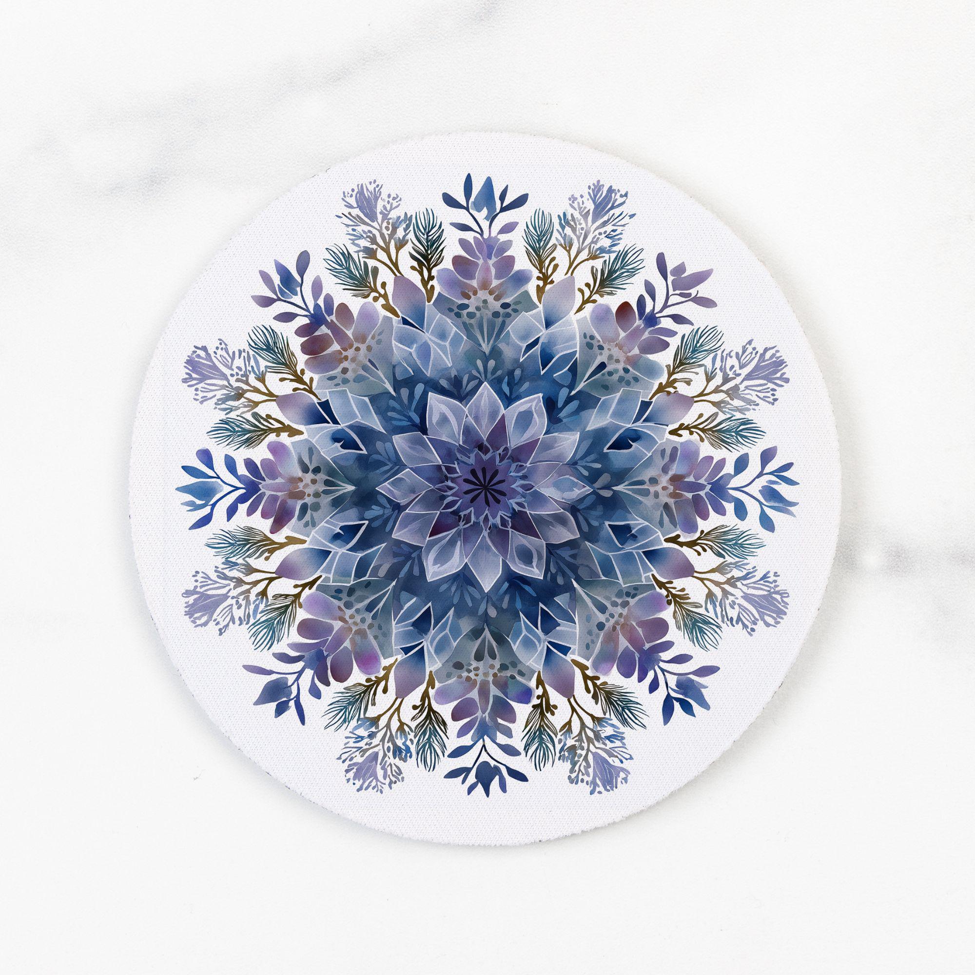 Set Of 4 Teal Mandala Neoprene Drink Coasters - Slip-Proof, 10cm Round