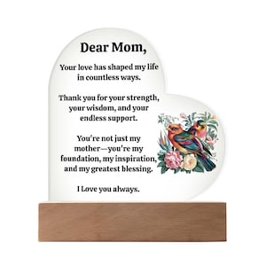 Heart-Shaped Acrylic Mother&#39;s Day Keepsake, Acrylic Heart Plaque, Gift for MomMother&#39;s Day Gift