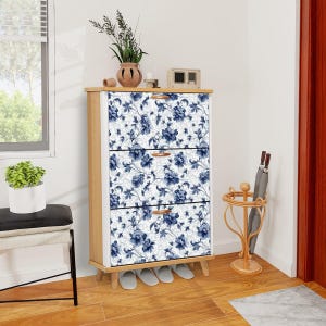 Vintage Floral Shoe Cabinet with Storage Organizer | Charming Entryway Furniture & Space Saving Solution