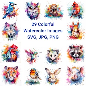 Ménagerie aquarelle ludique - pack de cliparts animaux drôles pour projets, cliparts animaux mignons, cliparts animaux aquarelle, PNG, SVG, JPG