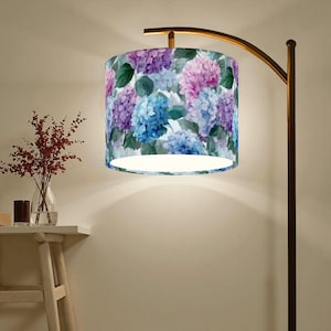 Watercolor Hydrangea Arc Floor Lamp - Elegant Floral LED Lighting for Living Room & Bedroom Decor