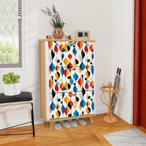 Mid-Century Pattern Shoe Cabinet | Vintage Storage Organizer for Entryway, Bedroom & Hallway Decor