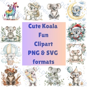 Cute Koala Clipart Bundle, PNG SVG, Digital Stickers, Koala Bear Art, High Resolution Graphics, 5000x5000 Pixels