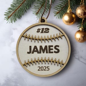 Personalized Baseball Wood Ornament, Custom Baseball Player Christmas Tree Ornament, Layered Wood Ornament, Baseball Lover Gift