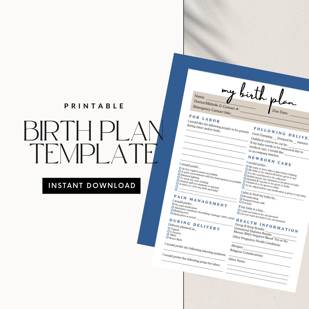 Printable Birth Plan Template - Etsy