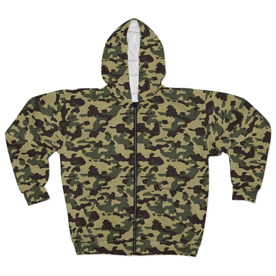 Lime Green Camo Print Men's Zip Up Hoodie main image 1