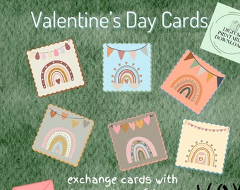 Printable Valentine's Day Cards for Classroom Exchange, 6 Cute Friends Valentines Cards, Print at Home, Digital Download