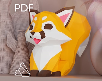 Cute Fox Papercraft DIY Low Poly PDF Digital File Paper Fox Model Sculpture Modern Geometric Origami Handmade Gift Instant Download Firefox