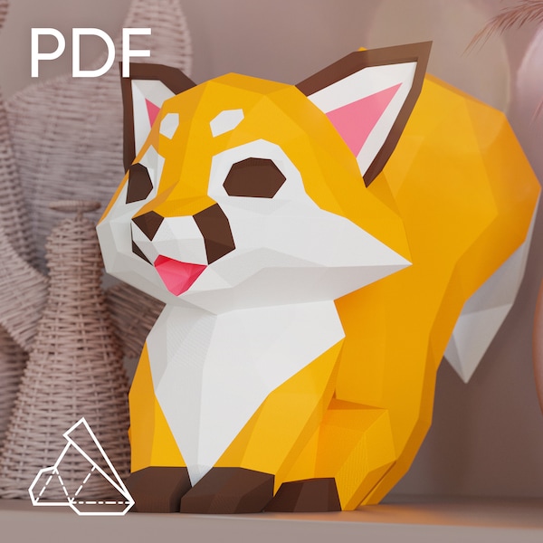 Cute Fox Papercraft DIY Low Poly PDF Digital File Paper Fox Model Sculpture Modern Geometric Origami Handmade Gift Instant Download Firefox