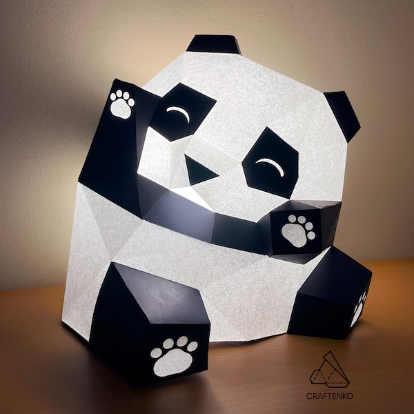 PANDA LAMP DIY kit: LowPoly Lampshade Animal Papercraft Pre-cut and Pre-folded 3D paper Origami Nightstand Cute Lantern Gift Home Decor Bear