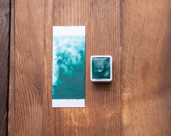 Azure Green Professional Watercolor Half Pan | PB15:3, PG7 | Painting Calligraphy Lettering