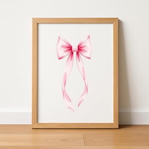 Art mural rose coquette avec noeud, imprimable, décoration pour chambre de bébé, art mural rose, téléchargement numérique, art pour chambre de bébé, décoration de chambre de fille
