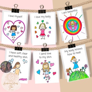 Girls Affirmation Cards, Printable Positive Affirmations, Kids Skin Healing, Build Kids Confidence, Girls Healthy Body Image, Gift for Girl