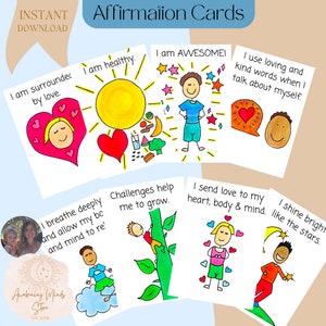 Positive Affirmation Cards, Kids Affirmations, Printable Affirmations, Gift for Child, Children's Gift, Kids Mindfulness, Daily Affirmations