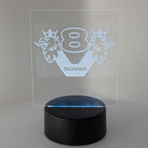 V8 LED sign – acrylic engraving with LED base | Trucker decoration | Gift for Scania fans