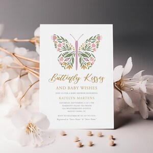 Butterfly Baby Shower Invitation, Printable Butterfly Kisses Invite, Editable Floral Girl Baby Shower Invitation, DIGITAL DOWNLOAD