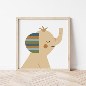 Modern Boho Jungle Elephant Nursery Print, Boy Safari Nursery Decor, Cute Kids Room Decor, Wild Animals Wall Art, Playroom DIGITAL DOWNLOAD