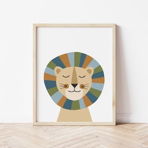 Modern Boho Jungle Lion Nursery Print, Boy Safari Nursery Decor, Cute Kids Room Decor, Wild Animals Wall Art, Printable DIGITAL DOWNLOAD