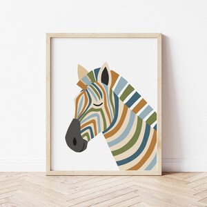 Modern Boho Jungle Zebra Nursery Print, Boy Safari Nursery Decor, Cute Kids Room Decor, Wild Animals Wall Art, Playroom DIGITAL DOWNLOAD