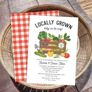 Locally Grown Farmers Market Baby Shower Invitation, Neutral Baby Shower Invite, Vegetables Crate Boy Girl Printable DIGITAL DOWNLOAD