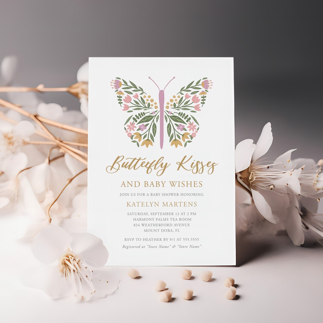 Butterfly Baby Shower Invitation, Printable Butterfly Kisses Invite ...
