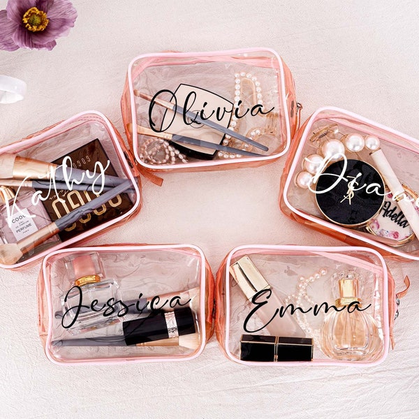 Personalized Clear Cosmetic Bag,Clear Makeup Bag,Clear Toiletry Bag,Bridesmaid Makeup Bag,Bachelorette Party Gifts,Bridesmaid Proposal Gift