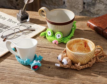 Set di sottobicchieri a forma di animali realizzati all'uncinetto, sottobicchieri in cotone con simpatici animaletti in stile Kawaii, sottobicchieri divertenti all'uncinetto