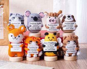 Positive Potato & Emotional Support Gifts, Crochet Animals and Flowers with Base, Desk Decor