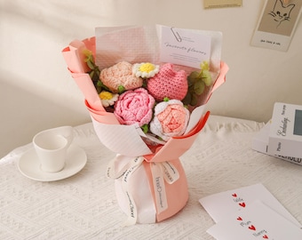 Handmade Crochet Flower Bouquet,Knitted Flower Arrangement,Mother's Day Gift,Floral Gift for Mother,Graduation Gift,Gift for Mom,Home Decor