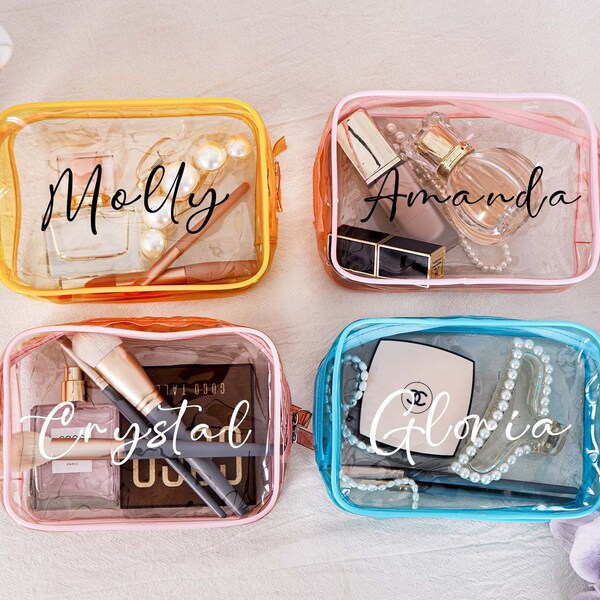 Personalized Clear Make Up Bag,Clear Toiletry Bag,Clear Cosmetic Bag,Bridesmaid Makeup Bag,Bachelorette Party Gifts,Bridesmaid Proposal Gift