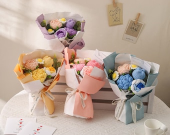 Crochet Floral Bouquet, Knitted Flower Arrangement, Mother's Day Gift, Floral Bouquet for Graduate,Graduation Gift,Gift for Mom,Gift for Her