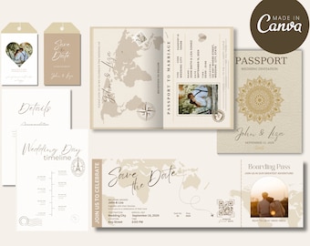 Destination Wedding Invitation, Boarding Pass Invitation, Printable Passport Wedding Invitation, Travel Theme Wedding, Template Download