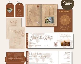 Destination Wedding Invitation, Boarding Pass Invitation, Printable Passport Wedding Invitation, Travel Theme Wedding, Template Download