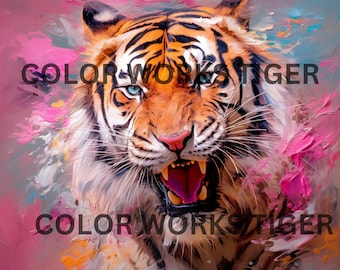 12 Tiger Print Digital Bundle Art Nouveau Tiger Animation PNG Tiger Wall Art For Living Room Decor Animal Print Poster Of Tiger Download Art