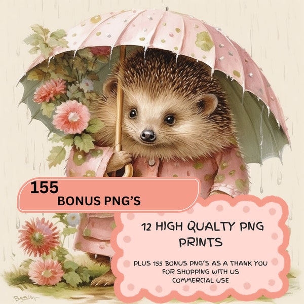 12 HEDGEHOG FUN Instant Digital Download  Watercolor Hedge Hog Print Commercial Use PNG Hedgehog Guitar Cute Hedgehog Umbrella Art Balloon