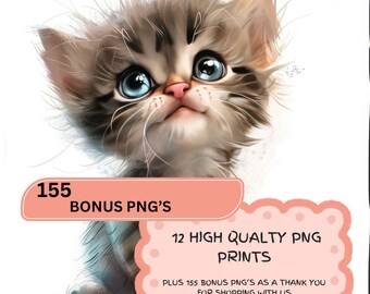 12 Kätzchen schauen nach oben Sofortiger digitaler Download Aquarell Kätzchen Druck Kommerzielle Nutzung PNG Niedliche Katze Kunst Kätzchen Liebhaber Persische Kätzchen Schwarze Katze