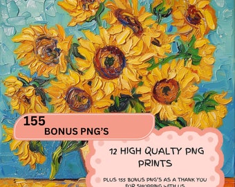 12 Vincent Van Gogh Style Starry Night Wall Art Famous Painter Oil Painting Sunflower Poster  Van Gogh Print Van Gogh Commercial Use PNG