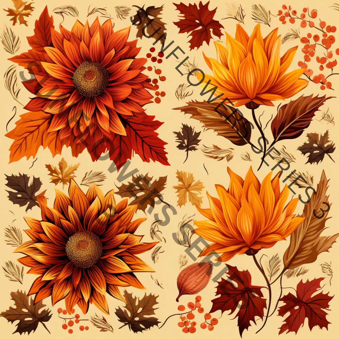 12 Sunflowers PNG Fall Color Pattern Sunflower Clipart for Craft ...