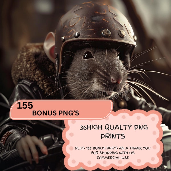 36 Instant Downloads Sporty Rodents PNG Cute Guinea Pig Art Motorcycle Rat Art Hamster Lover Sky Diver Print Boat Childs Room Art Guinea Pig