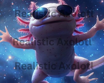 12 Axolotl Dibujos animados realistas Axolotl con gafas de sol PNG Impresión de amante de los axolotl Arte de pared para habitación de niños Póster de natación de axolotl rosa Impresión para guardería