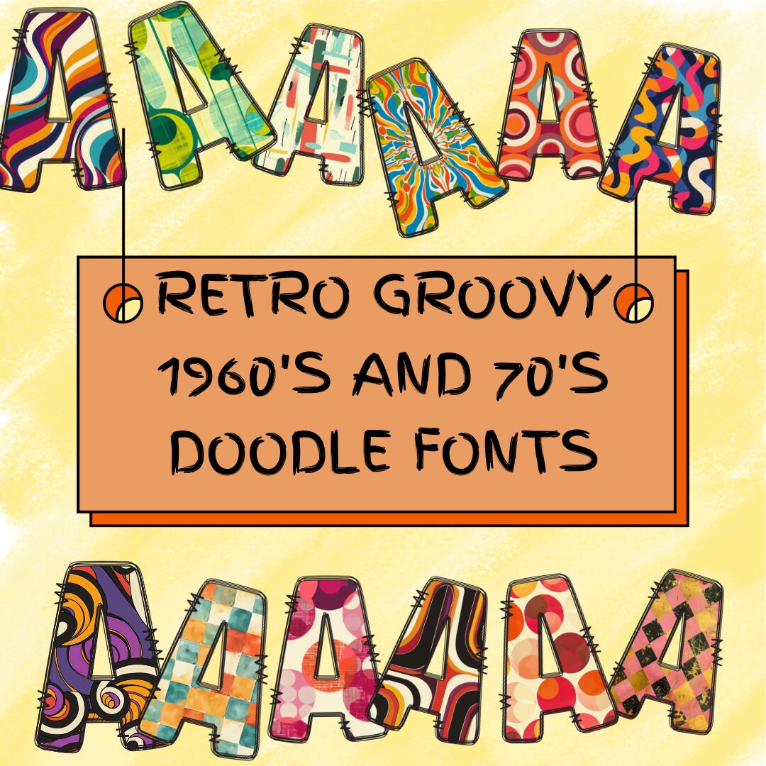13 Sets Retro Doodle Letters Groovy 1960 Hand Drawn Doodle 1970 Alpha ...