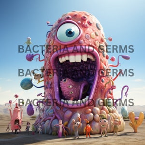 12 Germ And Bacteria Print Cute Germ Funny Bacteria Clipart Germ PNG Dentist Office Art For Doctor Office Wall Art Wash Your Hands Poster