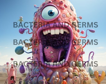 12 Germ And Bacteria Print Cute Germ Funny Bacteria Clipart Germ PNG Dentist Office Art For Doctor Office Wall Art Wash Your Hands Poster