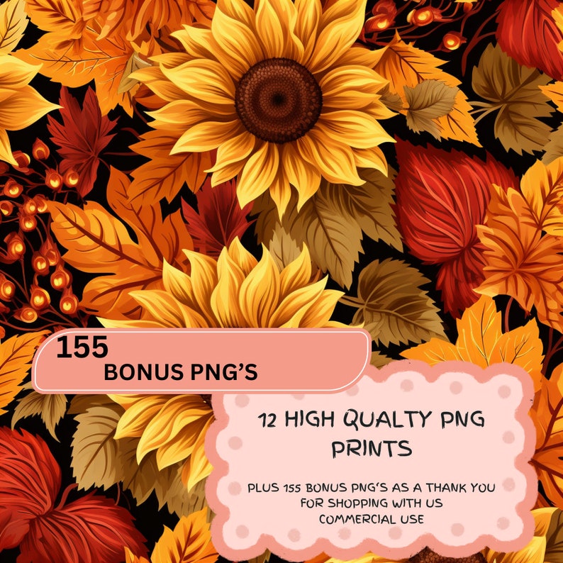 12 Sunflowers PNG Fall Color Pattern Sunflower Clipart for Craft ...