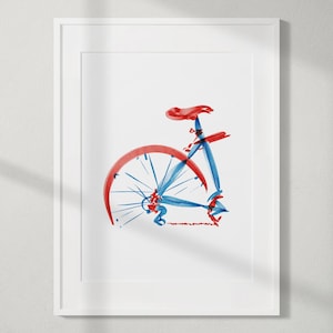 Impresión digital minimalista de bicicleta, pintura abstracta de bicicleta, boceto de acuarela de bicicleta, póster de rueda de bicicleta, arte de pared imprimible de ciclismo