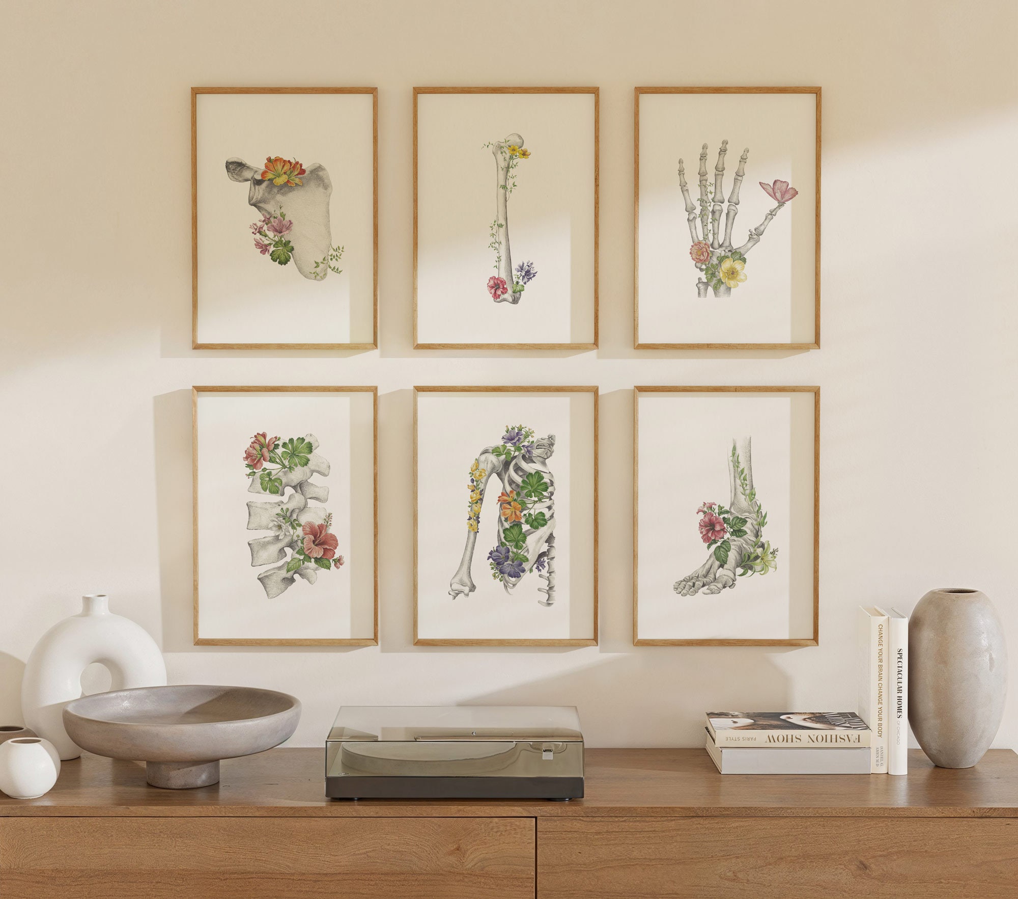 11 Botanical Human Skeleton Bone Printables, Floral Anatomy Wall Art ...