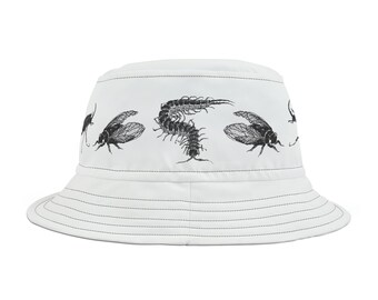 The Bug Bucket | Fine Line Art Bucket Hat, Design by Penswrld, Fits Adults and Kids, Unisex, Unique Print, Black and White, Creative Fashion