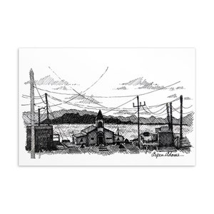 La copie et la carte postale de l'Antarctique de | Dessin au trait, style hachuré, design original par Penswrld, art mural et cadeau