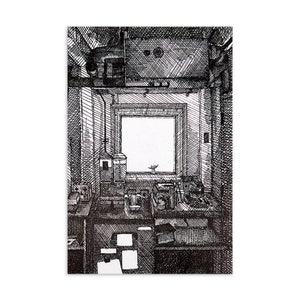 Frühstück in der Antarktis Poster und Postkarte | Fine Line Art, Crosshatching Stil, Original Design von Penswrld, Wandkunst und Geschenk